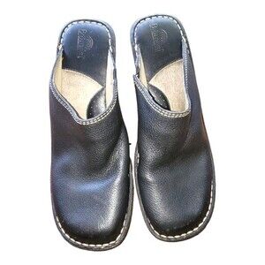 Bjorndal Traveler Womens Mule Clogs Leather Slip On Wedge 3" Heels Black 8.5M